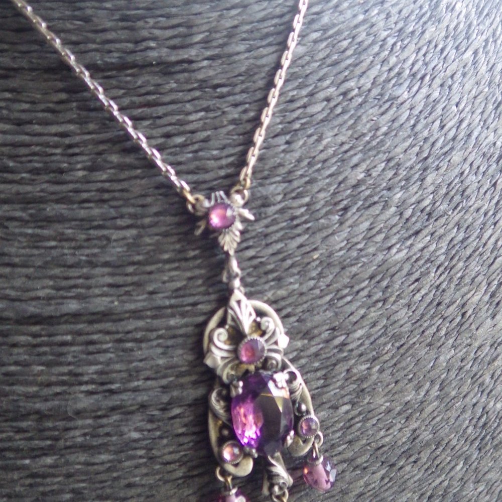 ART NOUVEAU AMETHYST NECKLACE CZECHOSLOVAKIA SIGNED